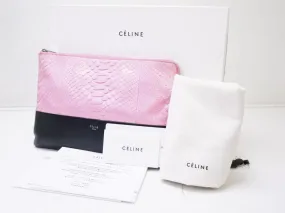 Authentic Pre-owned Celine Pink and Black Crocodil Leather Clutch Bag Pouch 200394