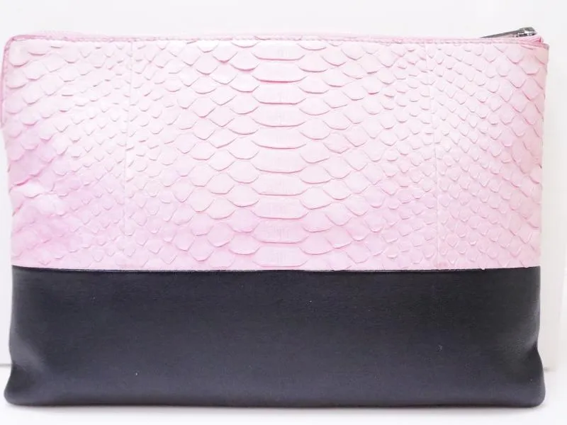 Authentic Pre-owned Celine Pink and Black Crocodil Leather Clutch Bag Pouch 200394