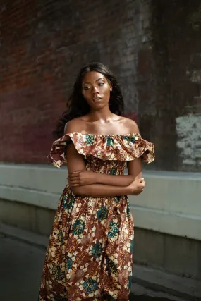 Beautiful African Maxi Dress In Metallic Gold Brown