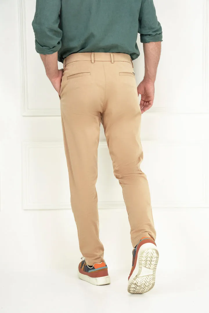 Beige Slim Fit Stretch Chino Pants