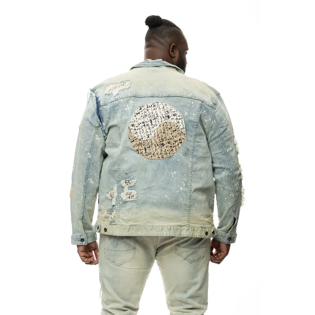 Big and Tall Doodle Jean Jacket - Ombre Blue