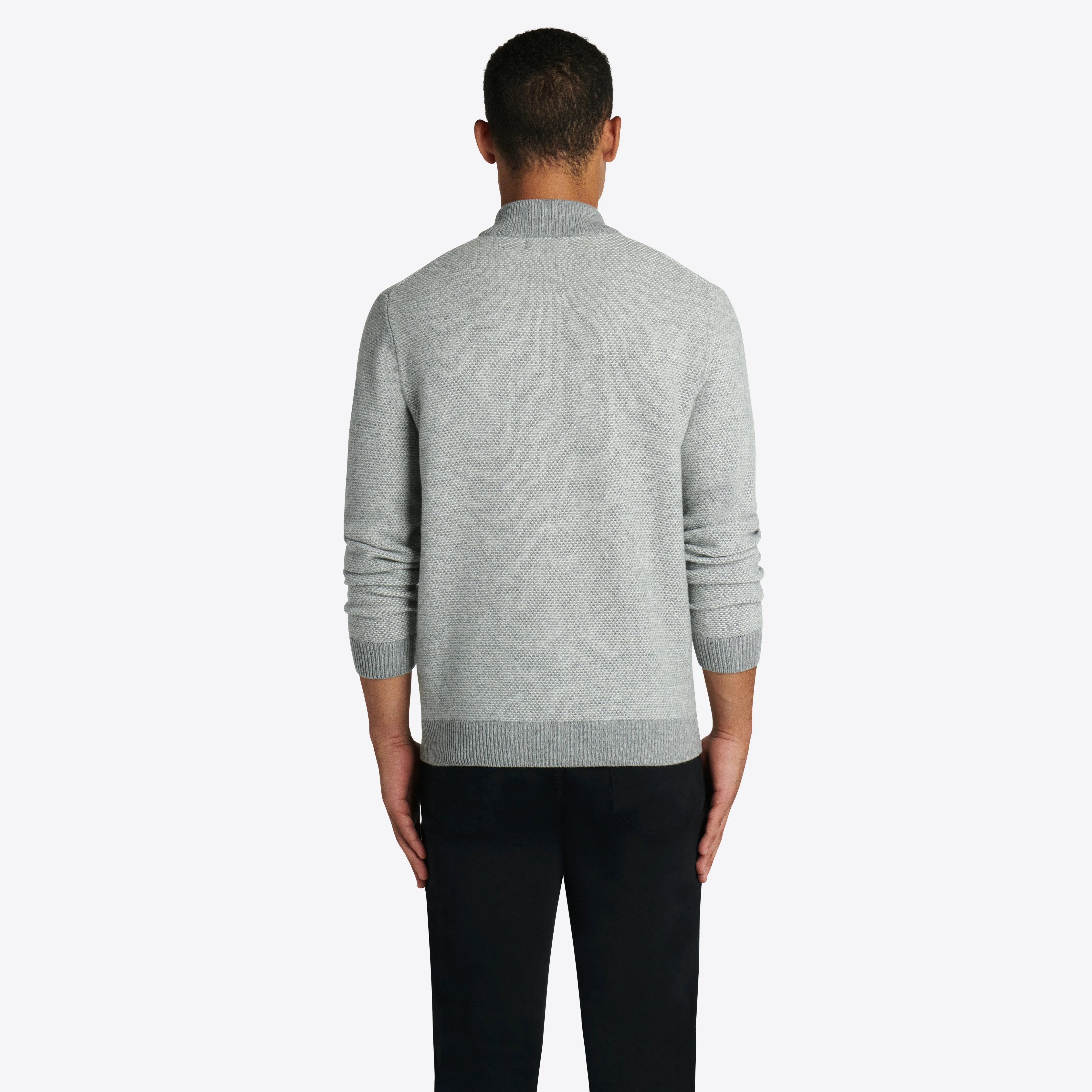 Bird's Eye Quarter Zip Mock Neck Sweater