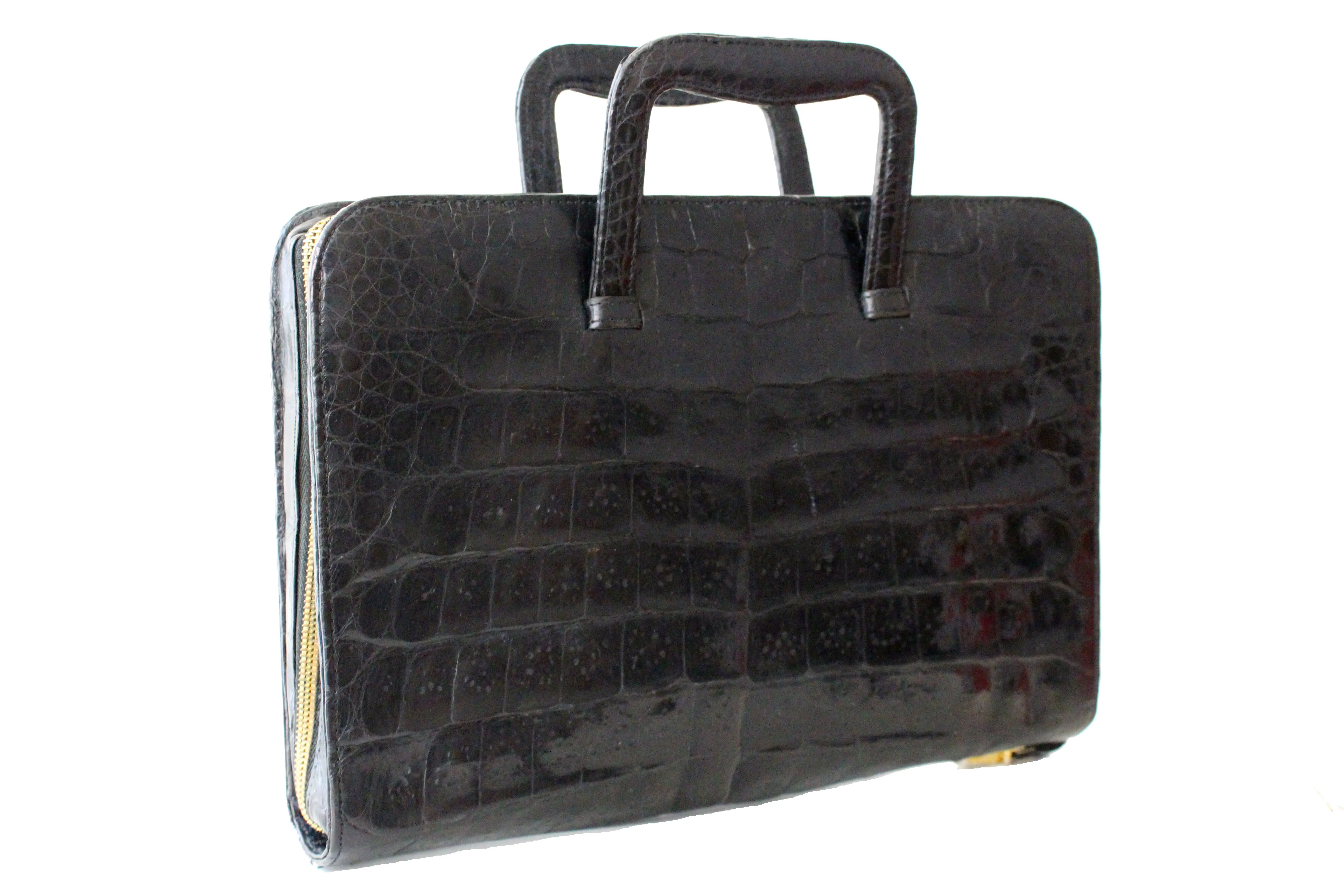 Black crocodile briefcase bag with sliding handles