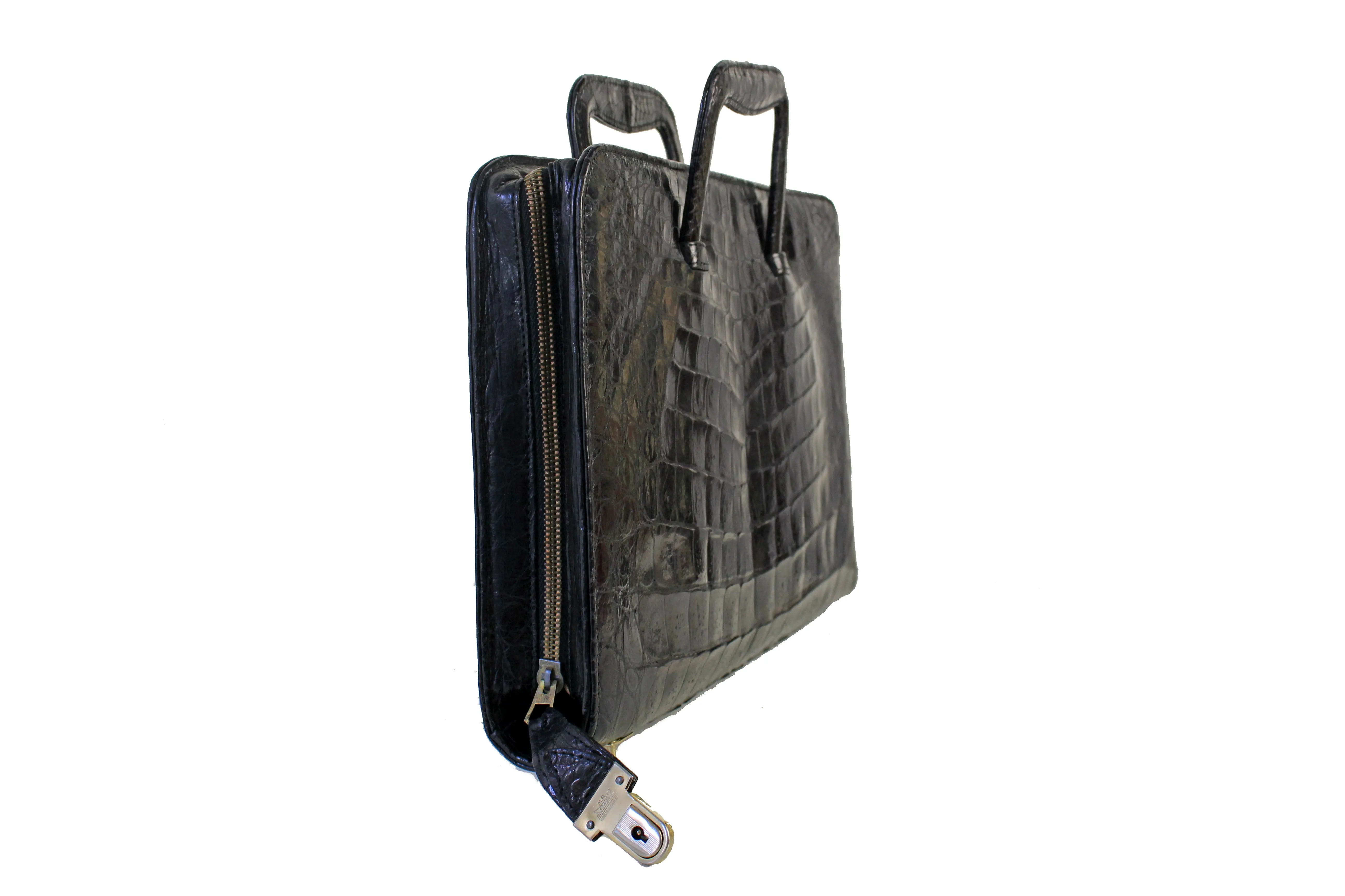 Black crocodile briefcase bag with sliding handles