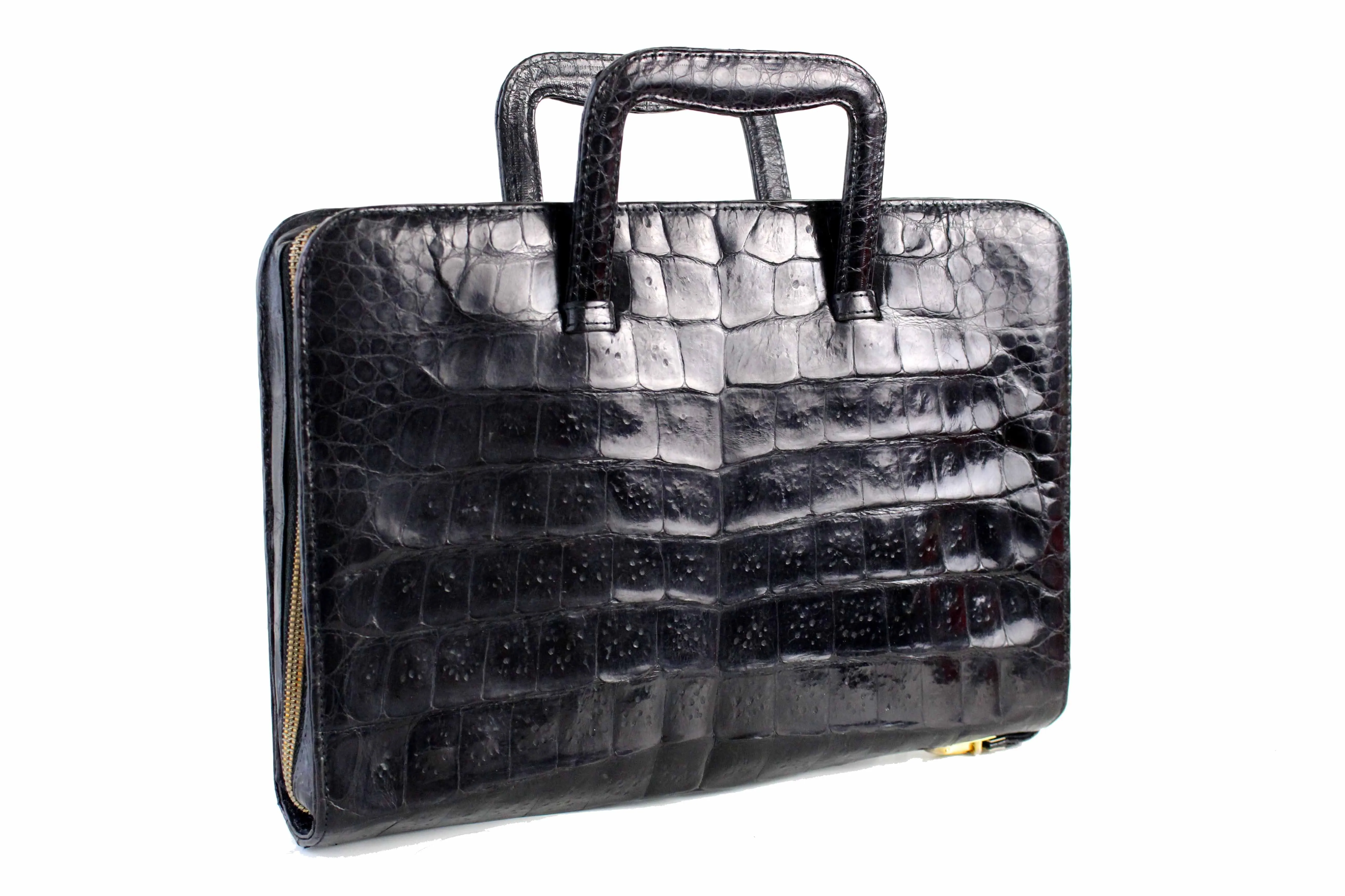 Black crocodile briefcase bag with sliding handles