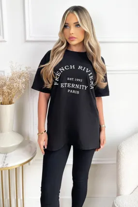 Black French Riviera Slogan T-Shirt