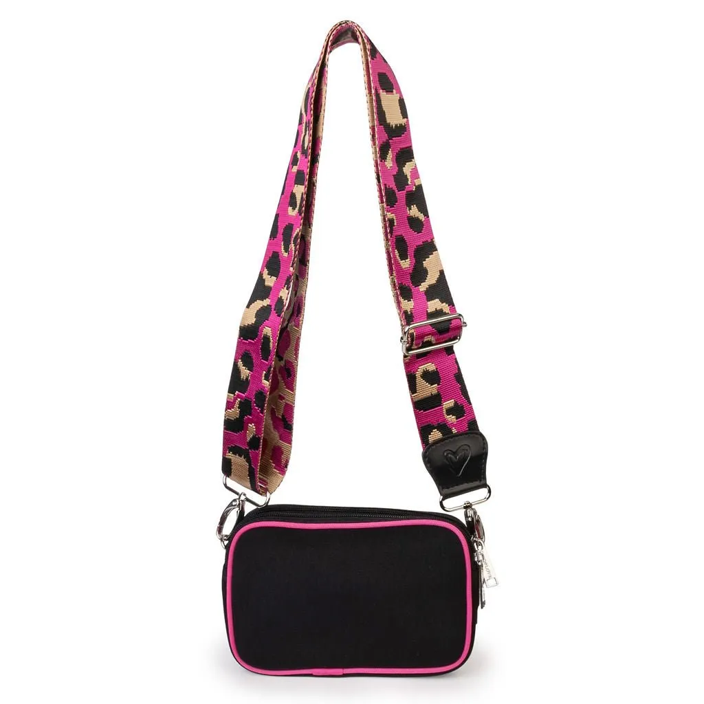 Black with Pink Trim Dual Zipper Belt/Crossbody Bag