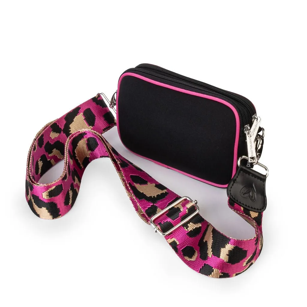 Black with Pink Trim Dual Zipper Belt/Crossbody Bag