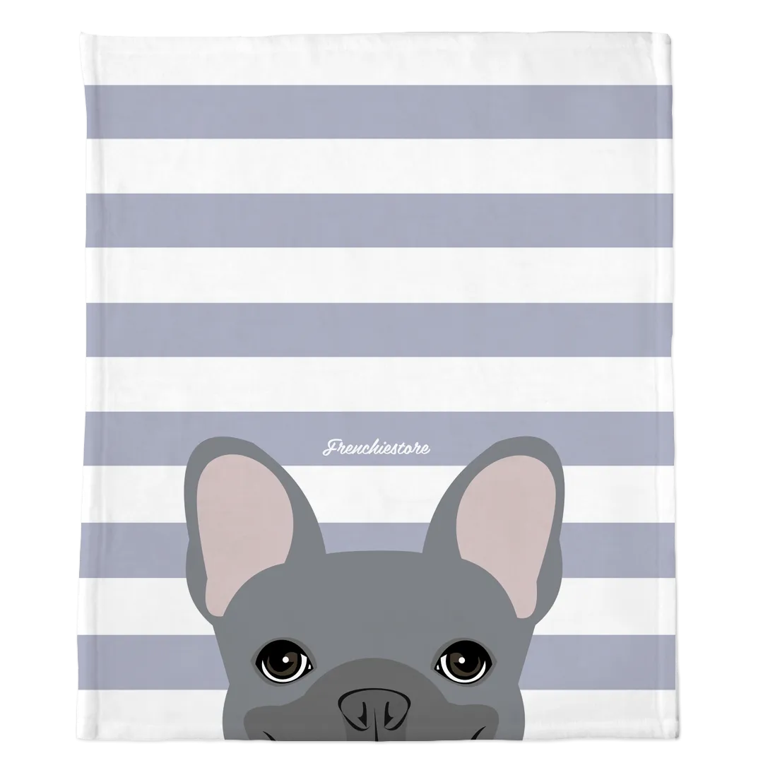 Blue French Bulldog on Silver Stripes | Frenchie Blanket