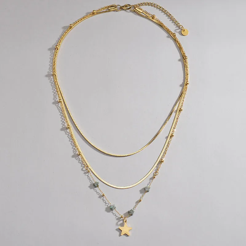 Boho Star 14K Gold Plated Steel Multi-Layer Blade Chain Necklace