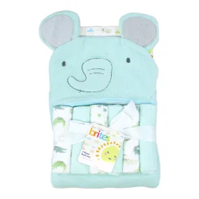 Bon Bebe Animal Hooded Towel & 6 Pc Washcloths Set - Elephant