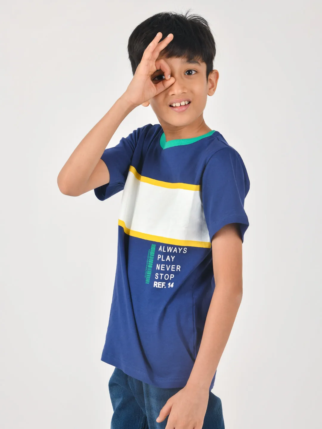 Boys Navy Blue Patch T-shirt