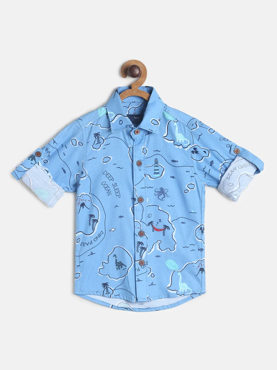 Boys Sky Blue Printed Shirt