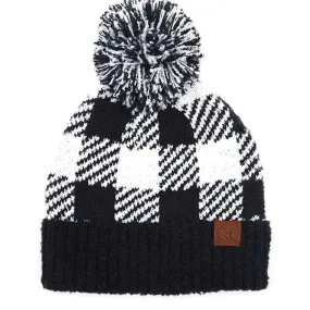 Buffalo Print CC Beanie Pom - White & Black