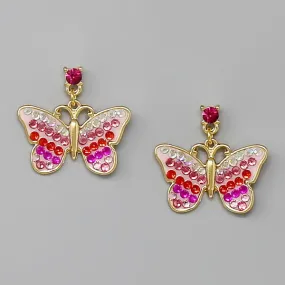 Butterfly Glass Stone Pave Dangle Earrings