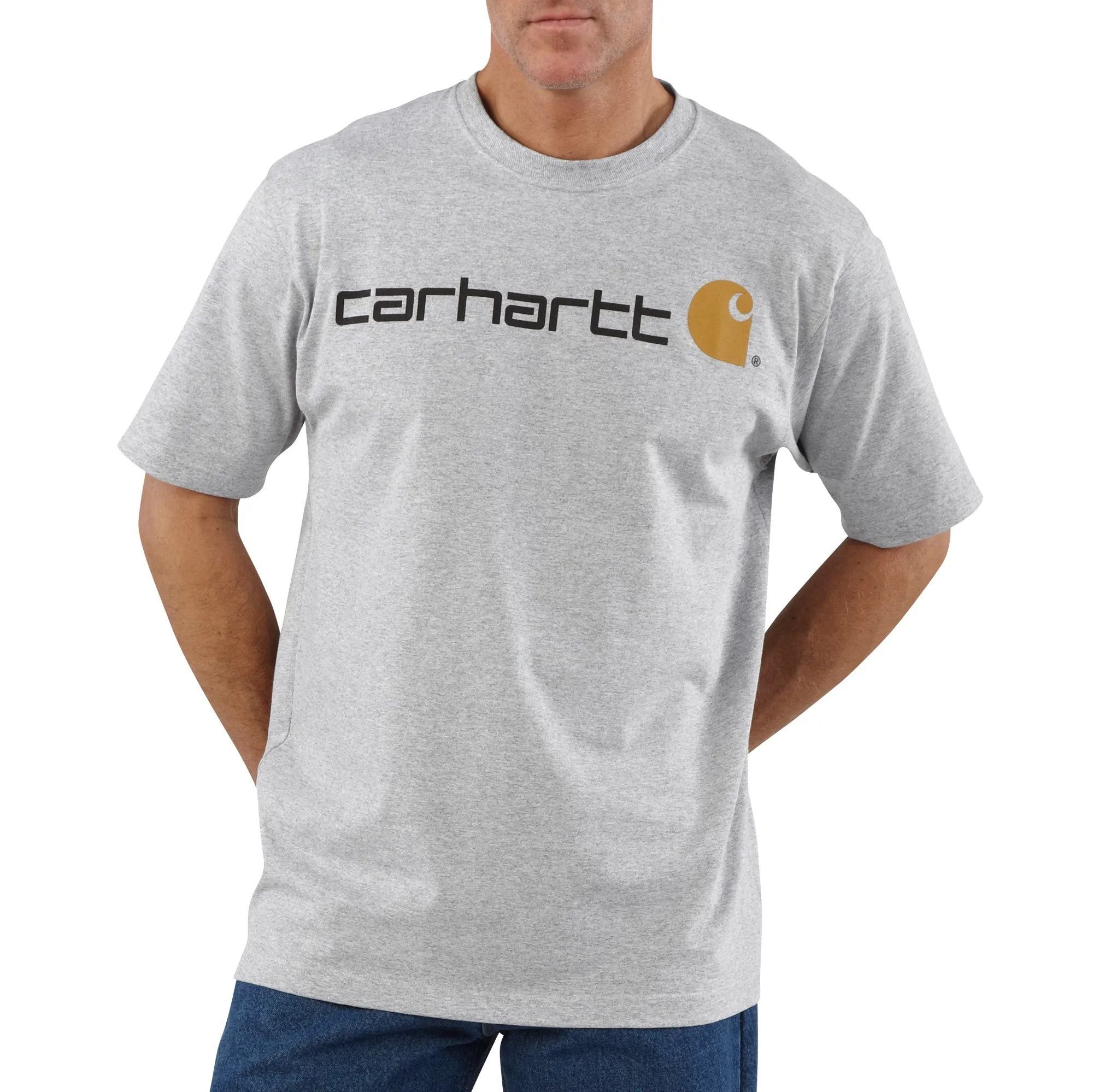 Carhartt Men's Signature Logo Short Sleeve T-Shirt_Heather Grey