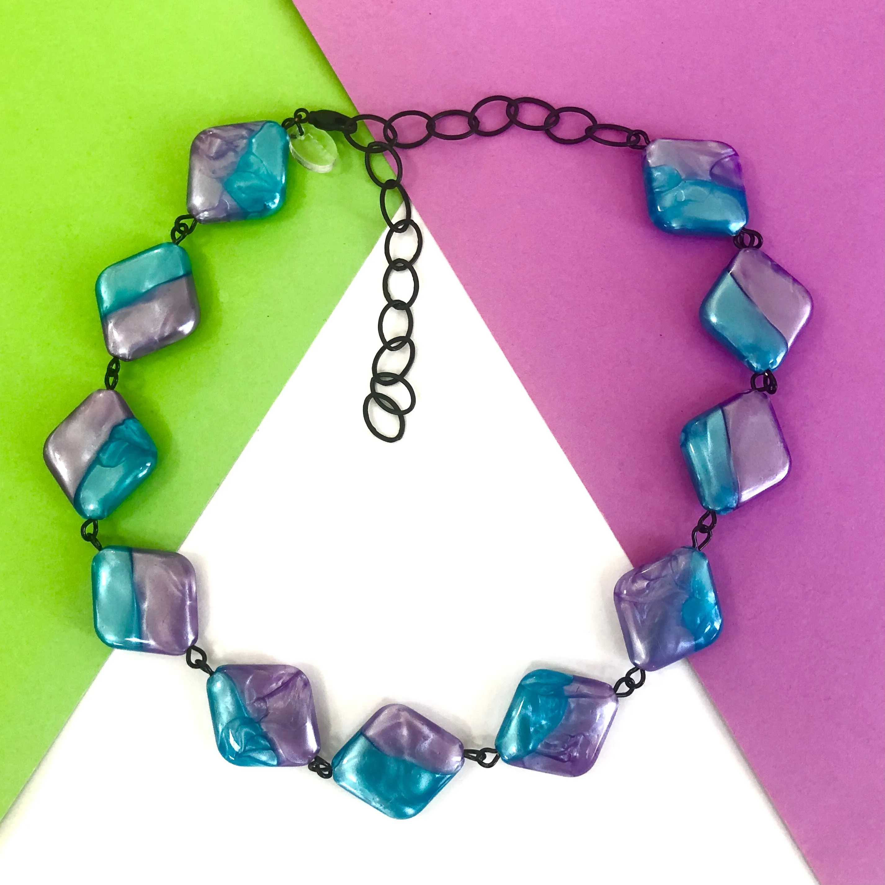 Caribbean Blue & Purple Aura Glow Beaded Amelia Necklace