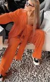 Casual Loose Pleated Collared Shirt And Wide Leg Trousers Loungewear Set