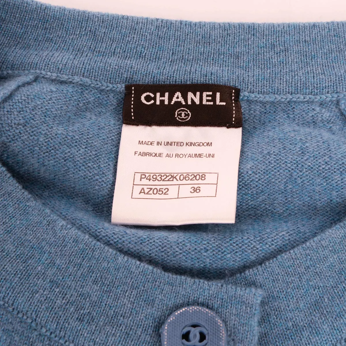 Chanel Blue Cashmere Cropped Cardigan FR 36