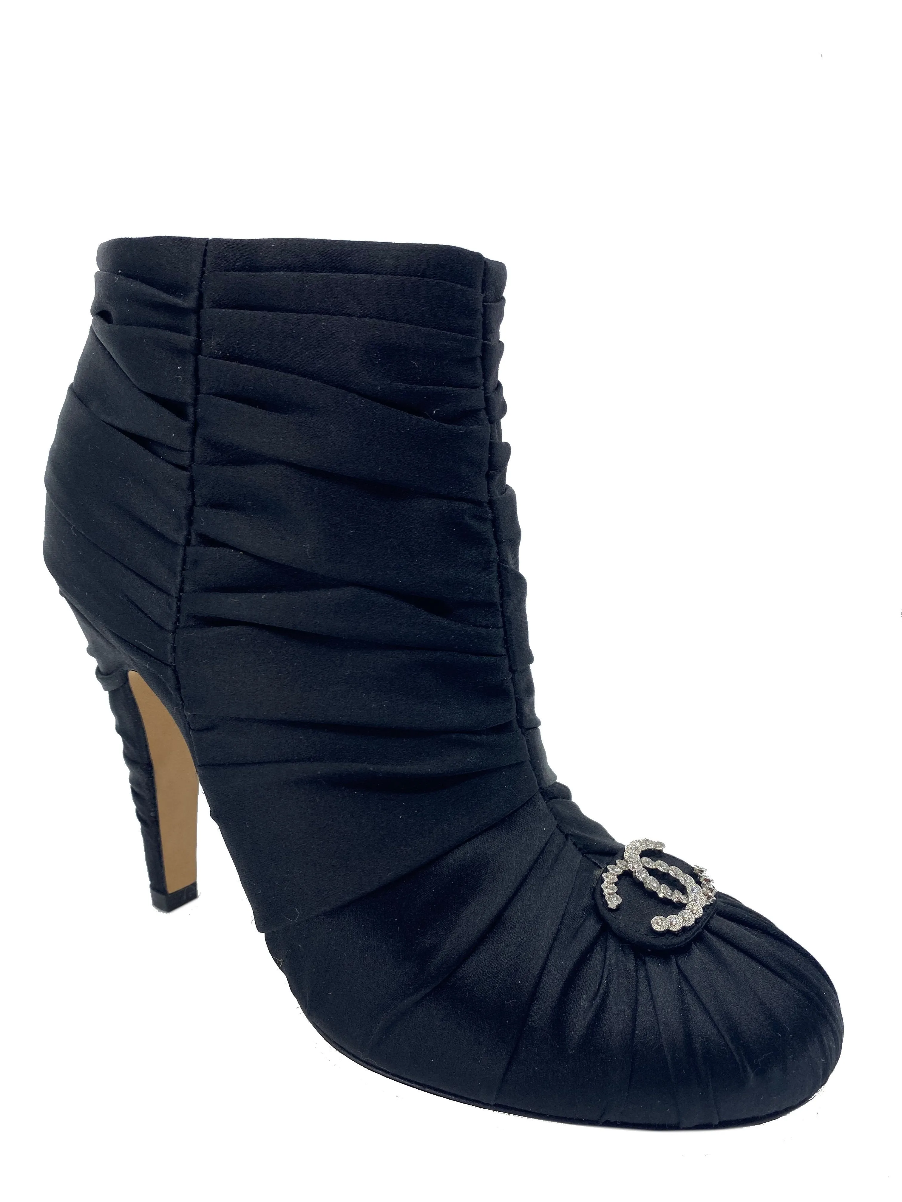 Chanel Ruched Satin CC Booties Size 6.5