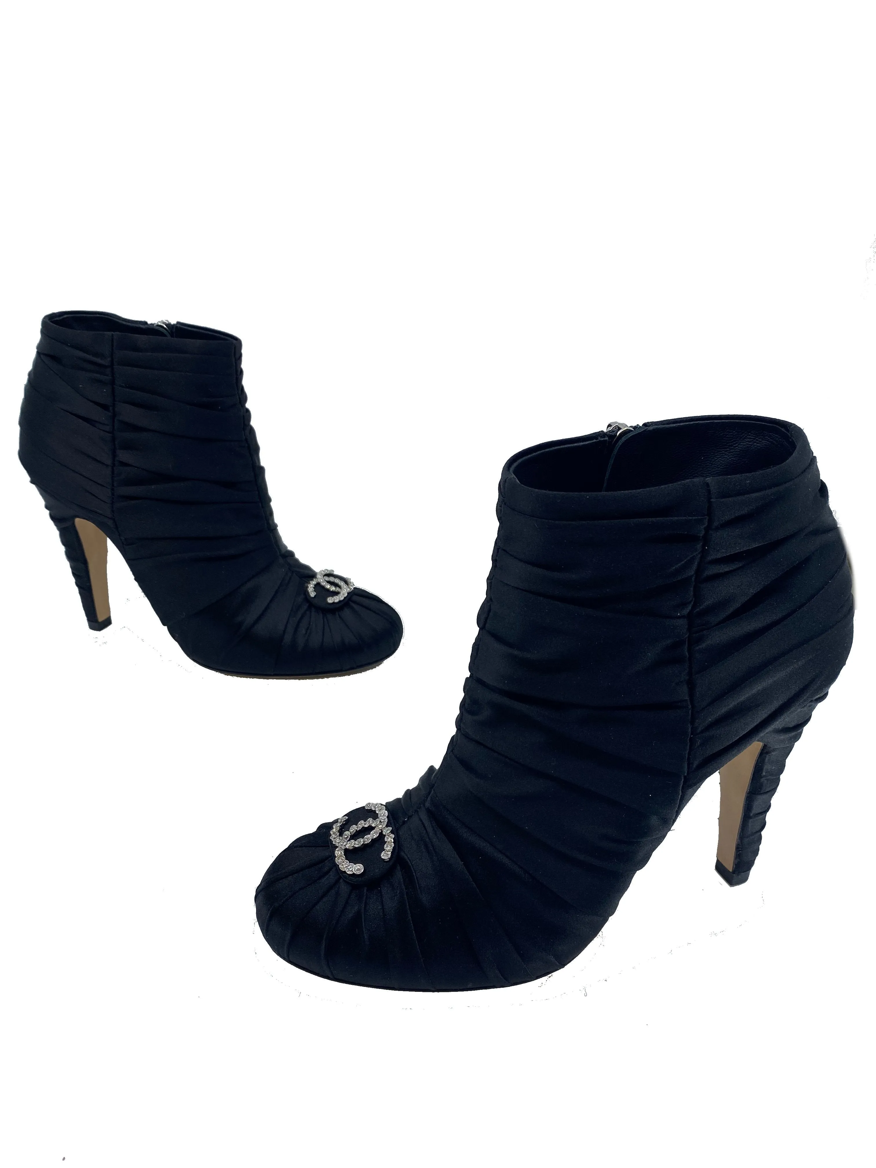 Chanel Ruched Satin CC Booties Size 6.5