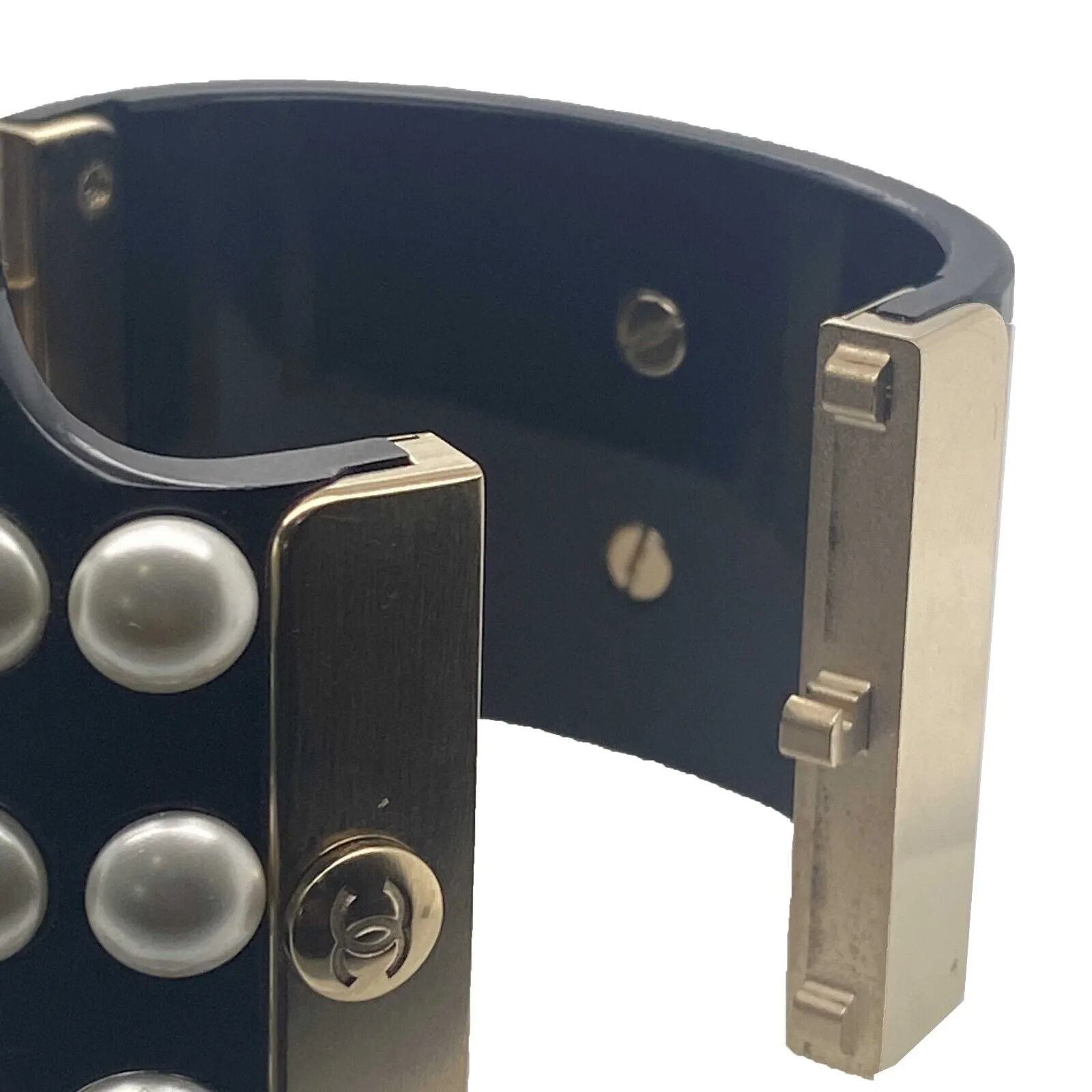 CHANEL - Statement Resin CC Pearl Studded Cuff - Black - Bracelet