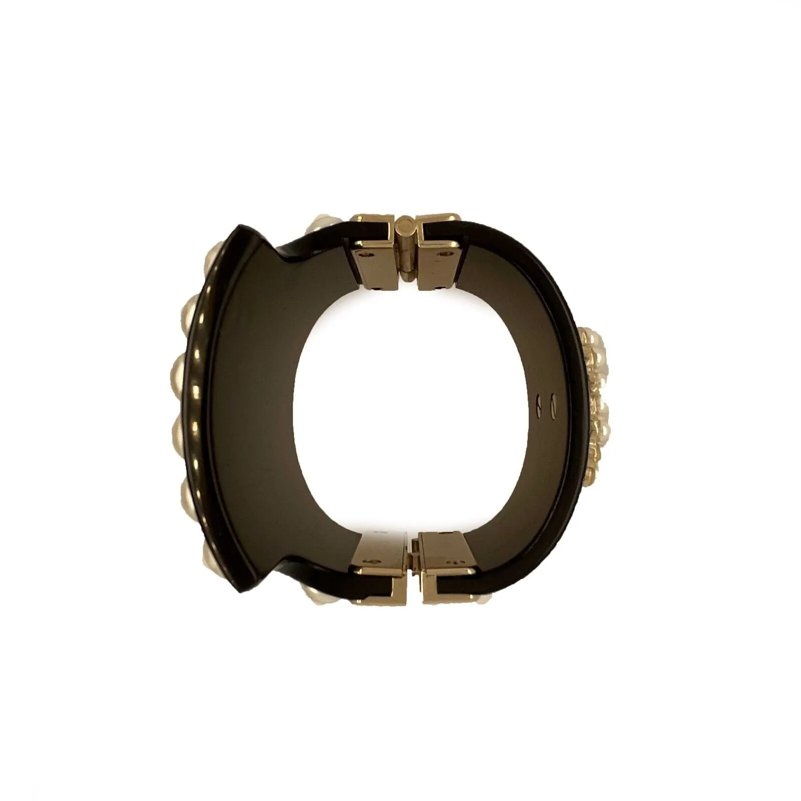 CHANEL - Statement Resin CC Pearl Studded Cuff - Black - Bracelet