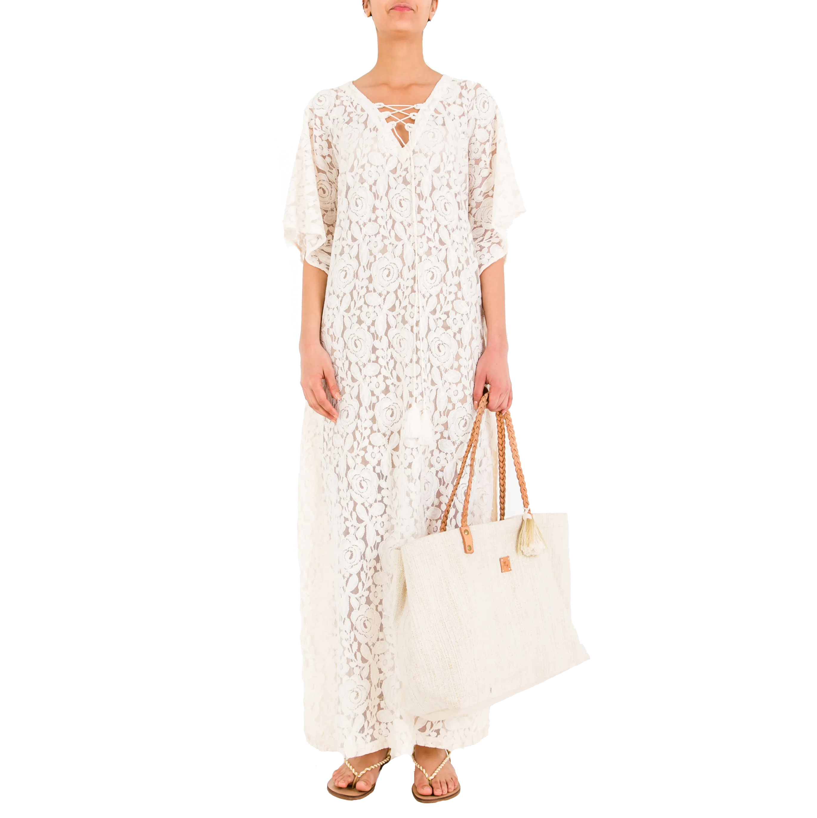 CHARLIE Off-White Lace Kaftan