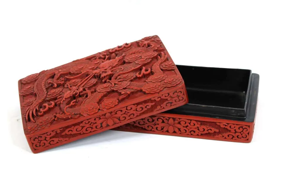 Chinese Red Cinnabar Box with Dragon Motif