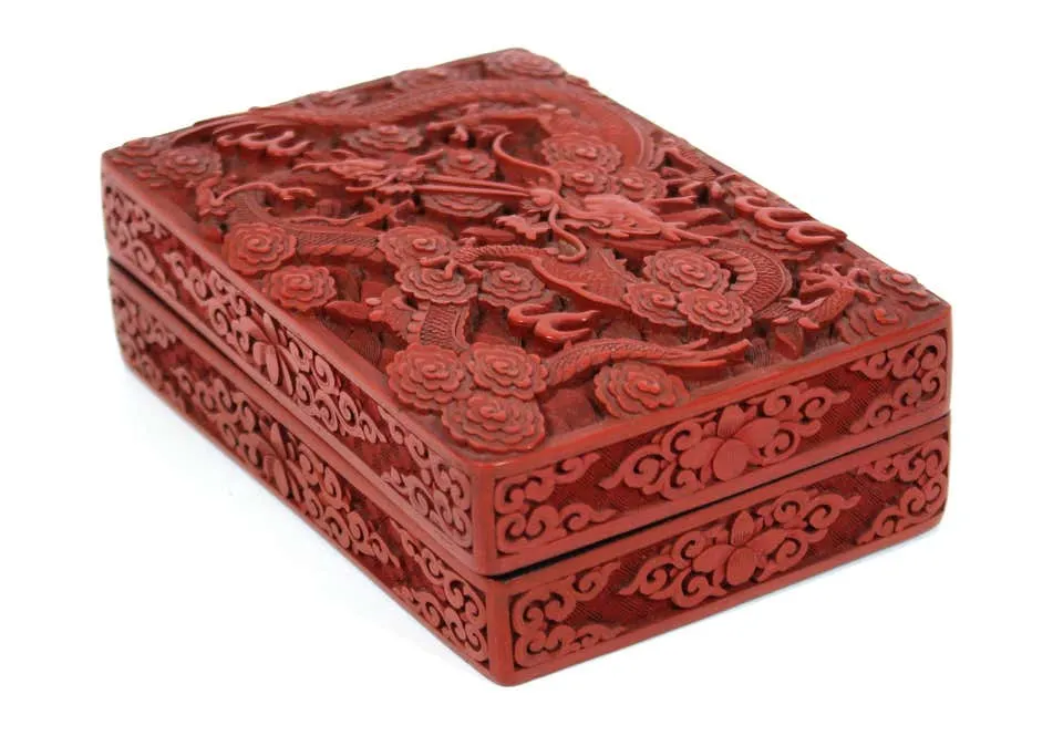 Chinese Red Cinnabar Box with Dragon Motif