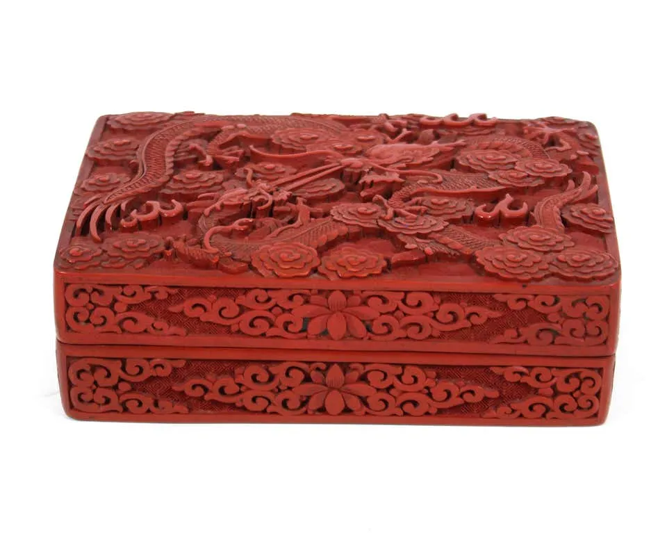 Chinese Red Cinnabar Box with Dragon Motif