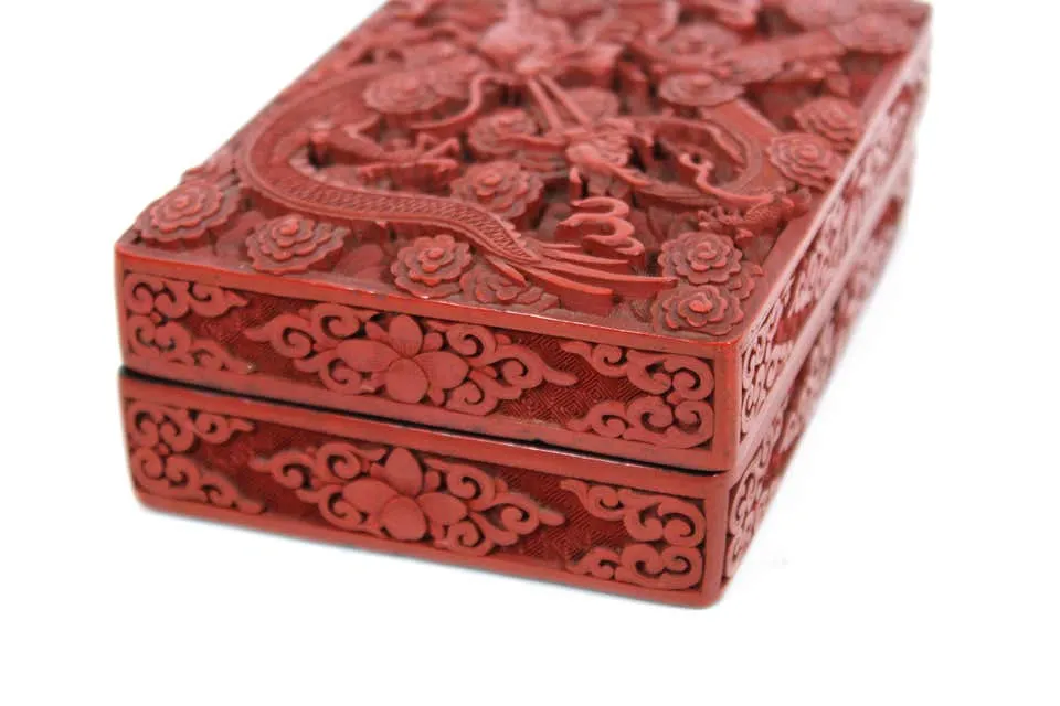 Chinese Red Cinnabar Box with Dragon Motif