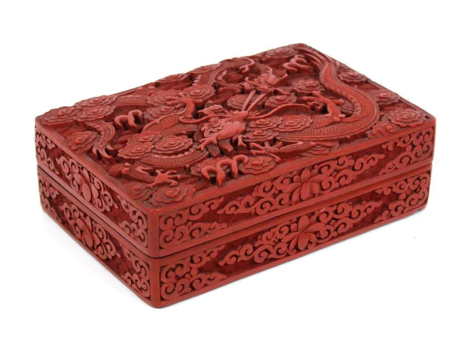 Chinese Red Cinnabar Box with Dragon Motif