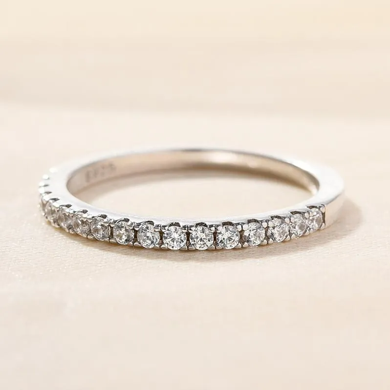 Classic Oval Cut Sterling Silver Bridal Set with Half-Eternity Band