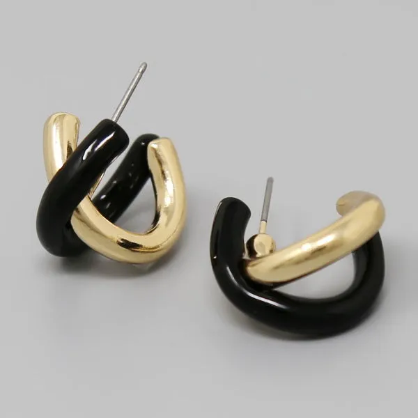 Color Dipped Crisscross Metal Hoop Earrings