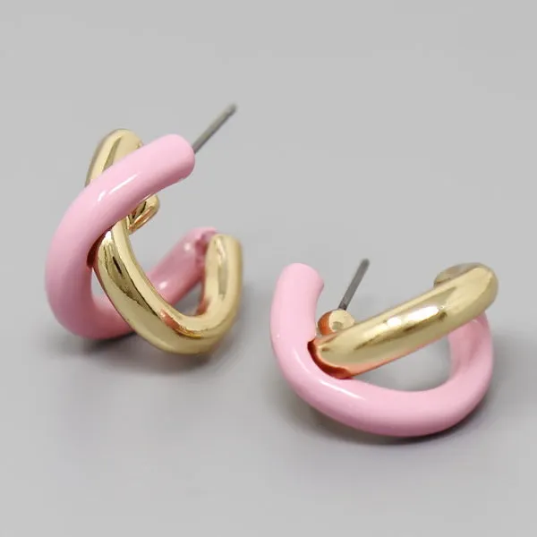 Color Dipped Crisscross Metal Hoop Earrings