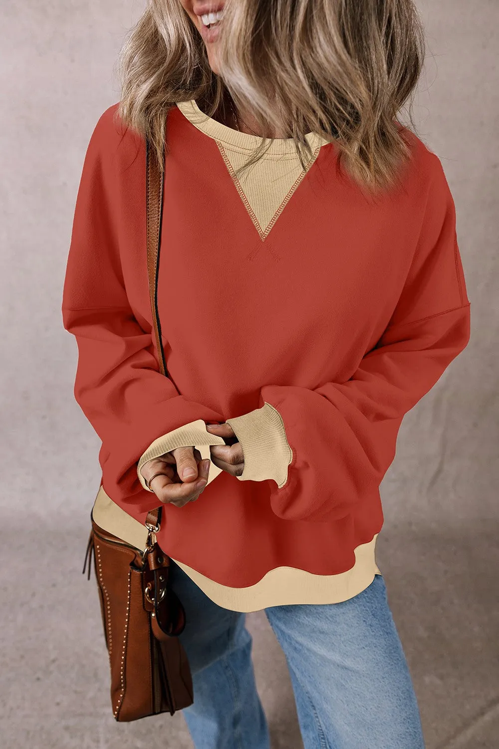 Contrast Round Neck Long Sleeve Sweatshirt