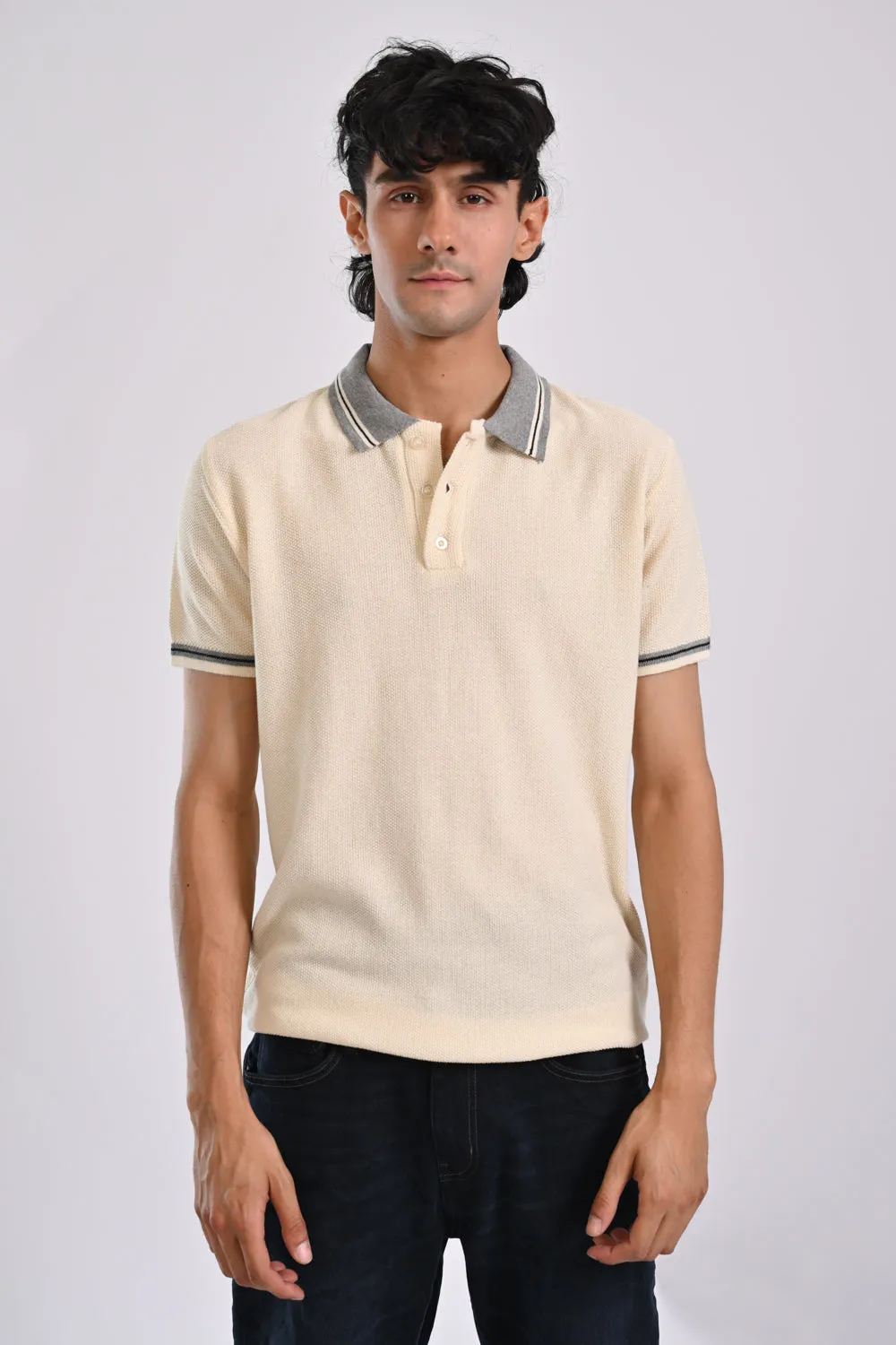 CONTRAST TIPPING COLLAR KNITTED POLO