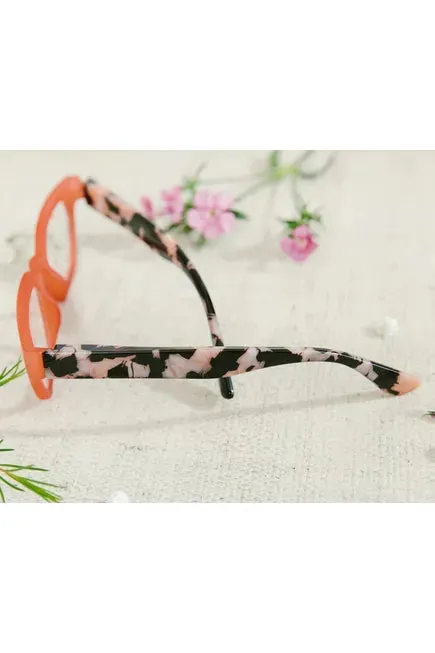 Coral Black Marble Blue Light Reading Glasses