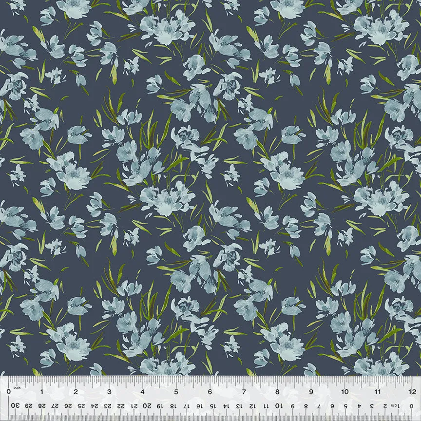 Cotton Fabric, PEONY TULIP SLATE, 53787D-10, Perennial Collection by Kelly Ventura for Windham Fabrics