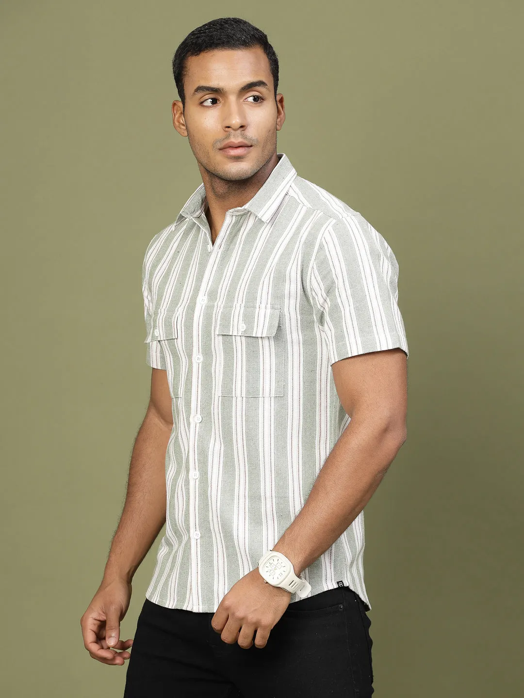 Cotton Stripe Tailored Utility Shirt