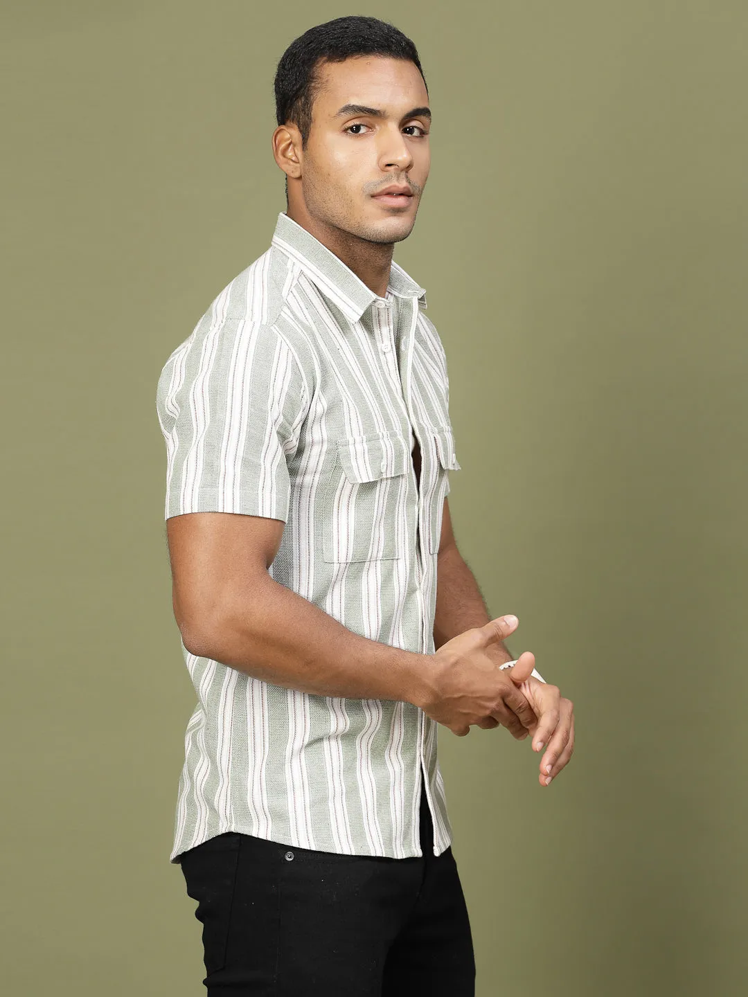 Cotton Stripe Tailored Utility Shirt