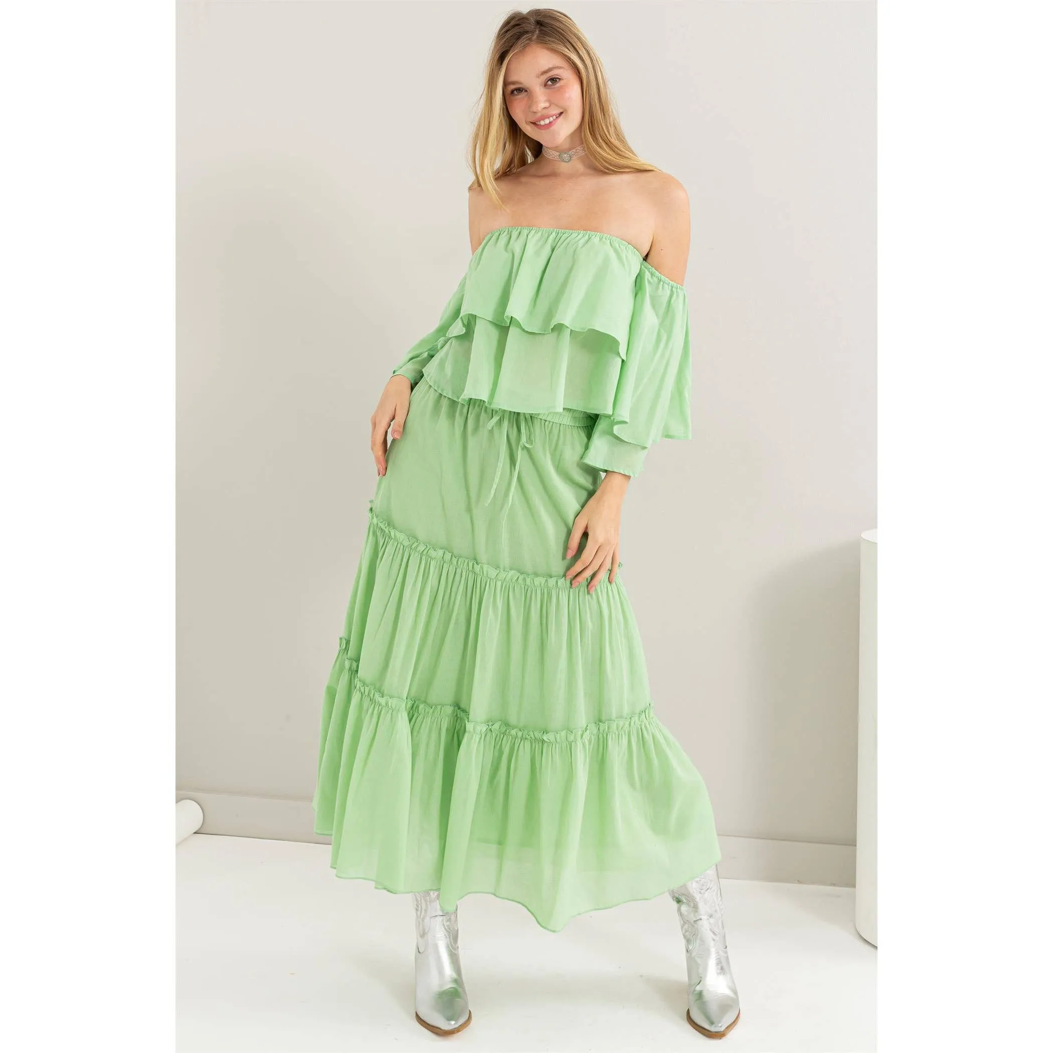 Cotton Voile Tiered Midi Skirt