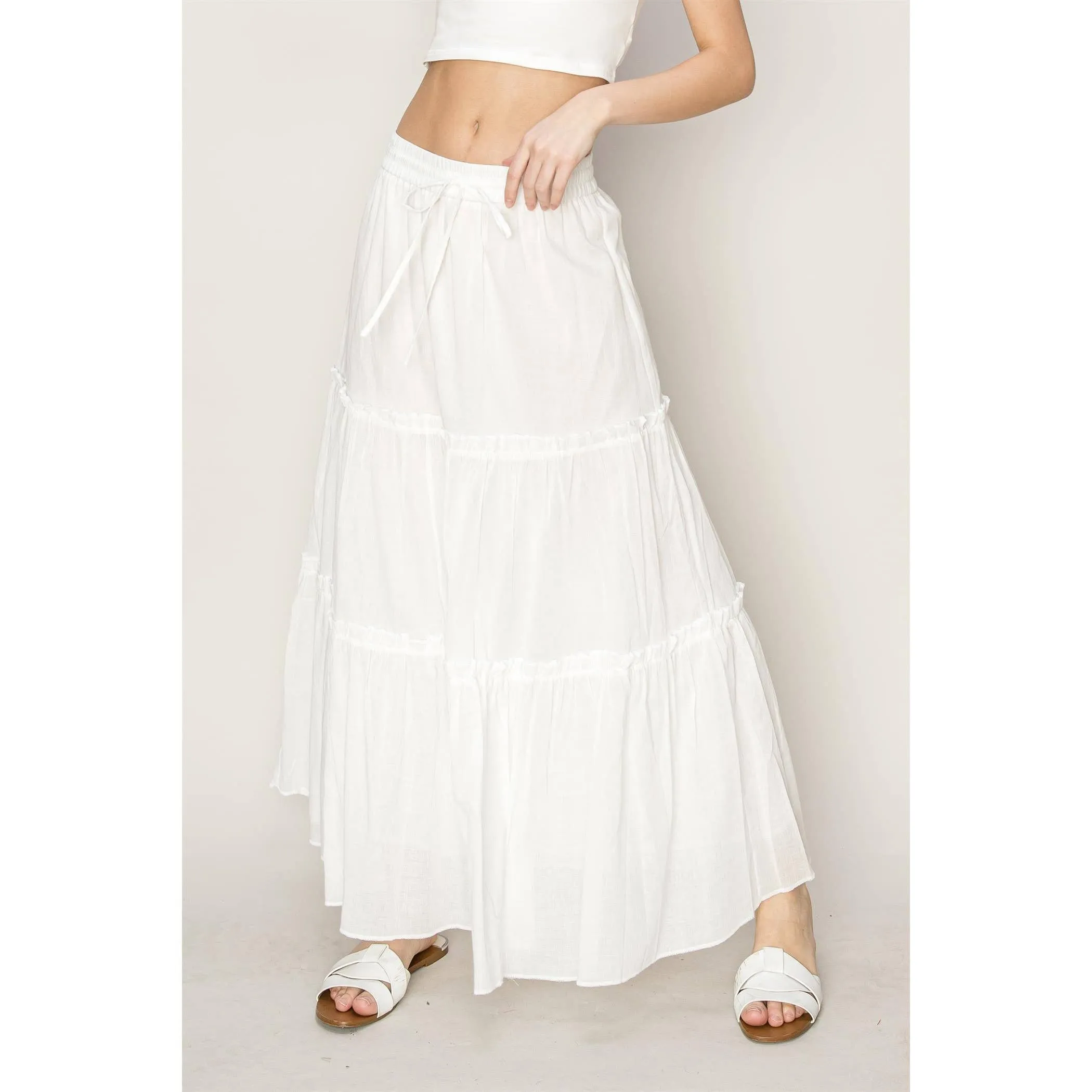 Cotton Voile Tiered Midi Skirt