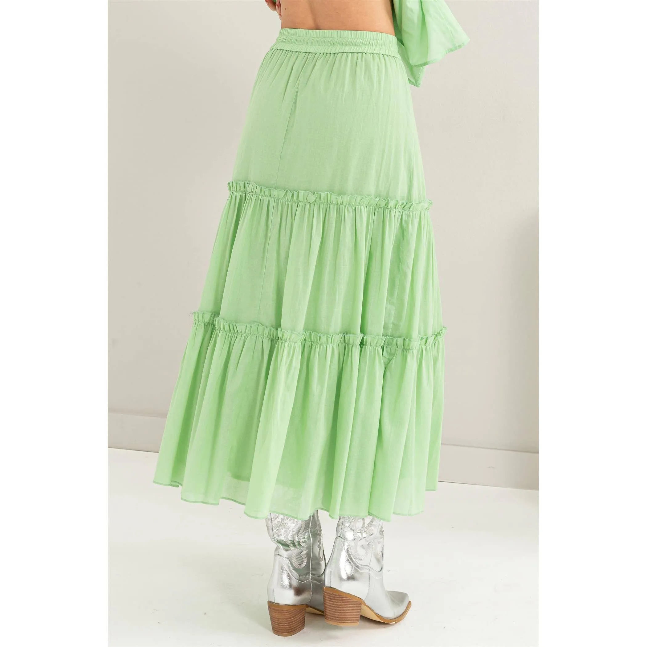 Cotton Voile Tiered Midi Skirt