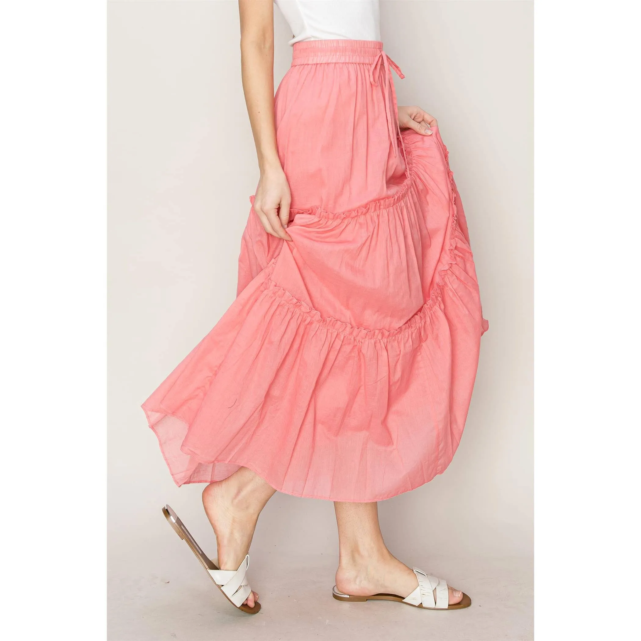 Cotton Voile Tiered Midi Skirt