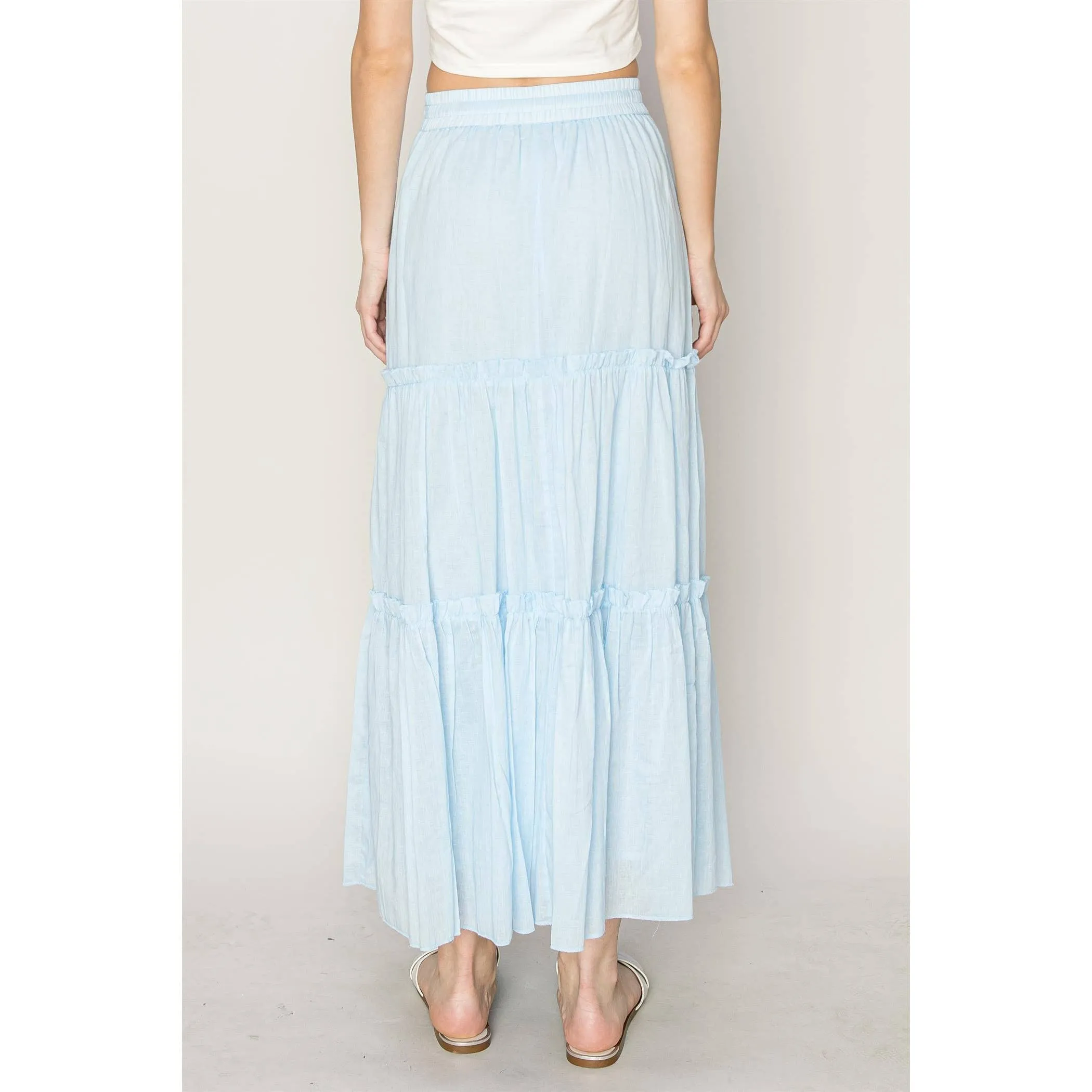 Cotton Voile Tiered Midi Skirt