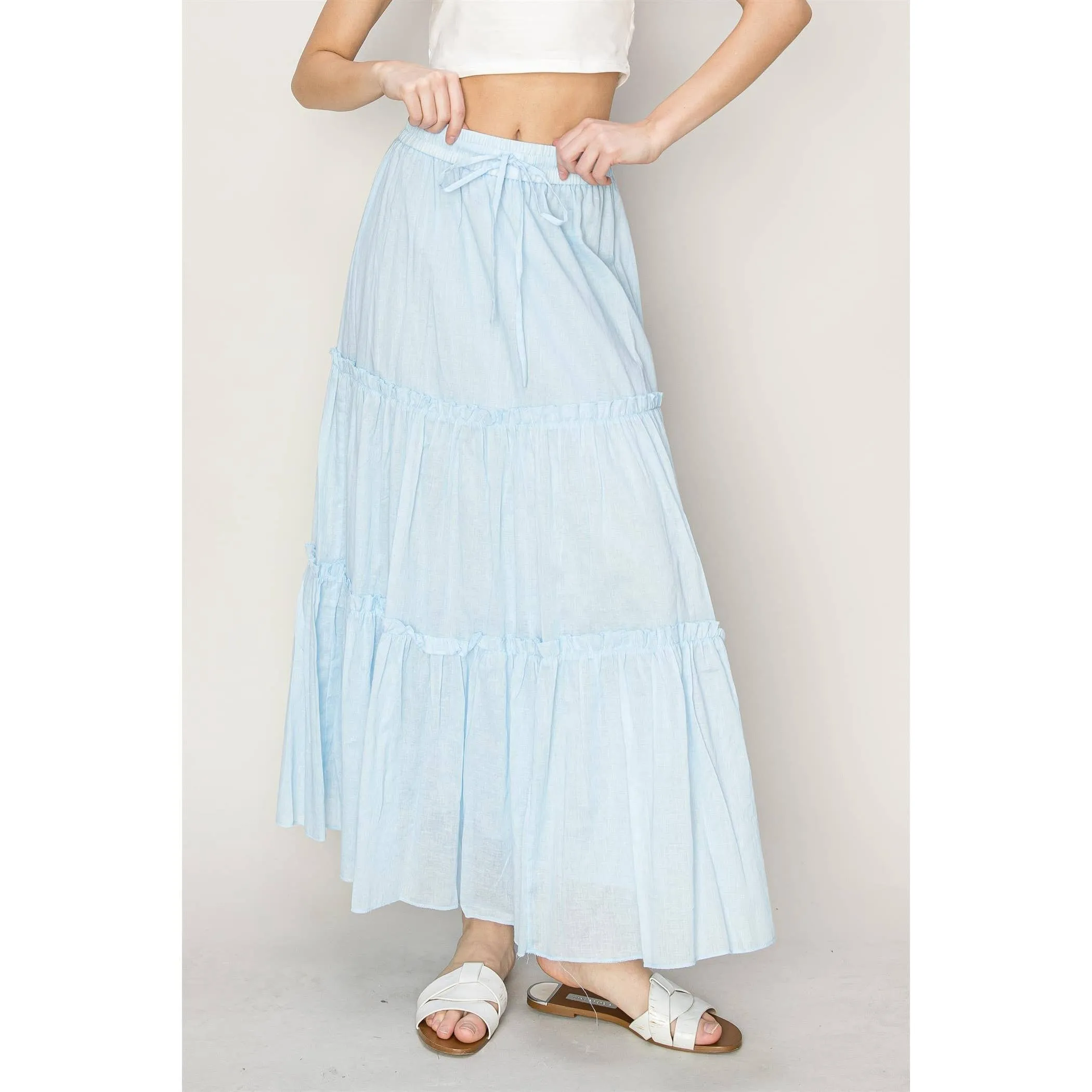 Cotton Voile Tiered Midi Skirt