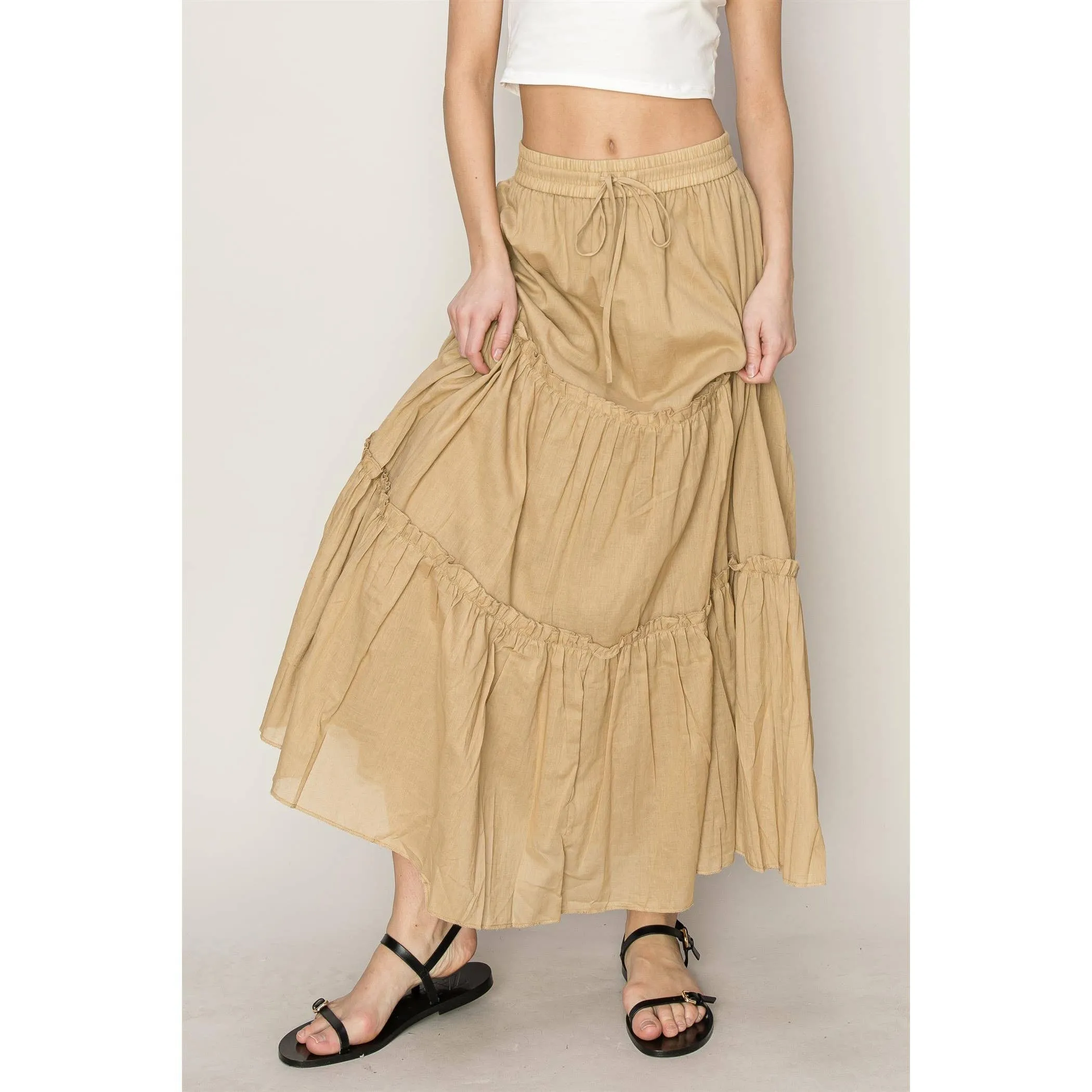 Cotton Voile Tiered Midi Skirt