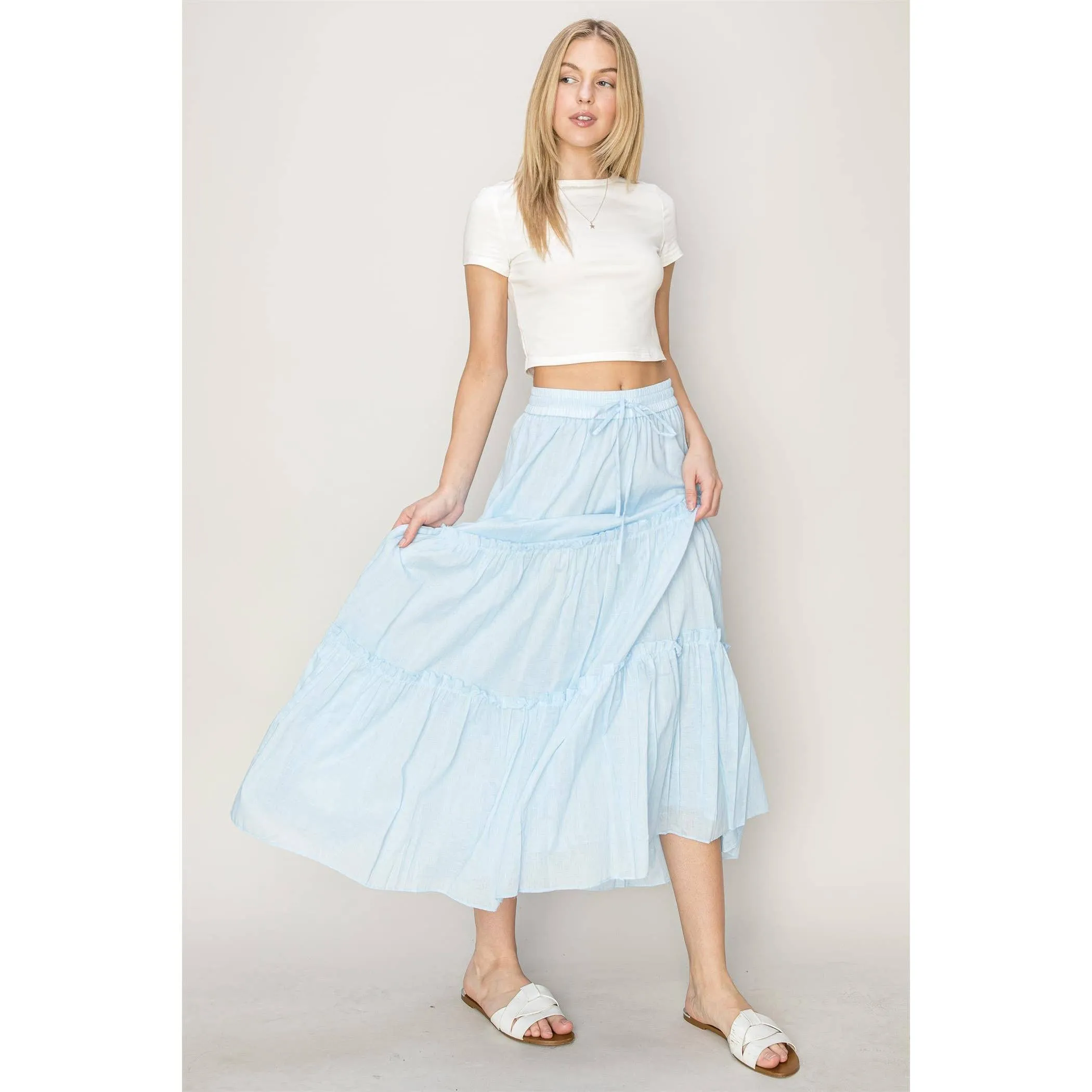 Cotton Voile Tiered Midi Skirt